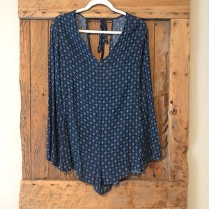 Honey Punch Navy Long Sleeve Romper